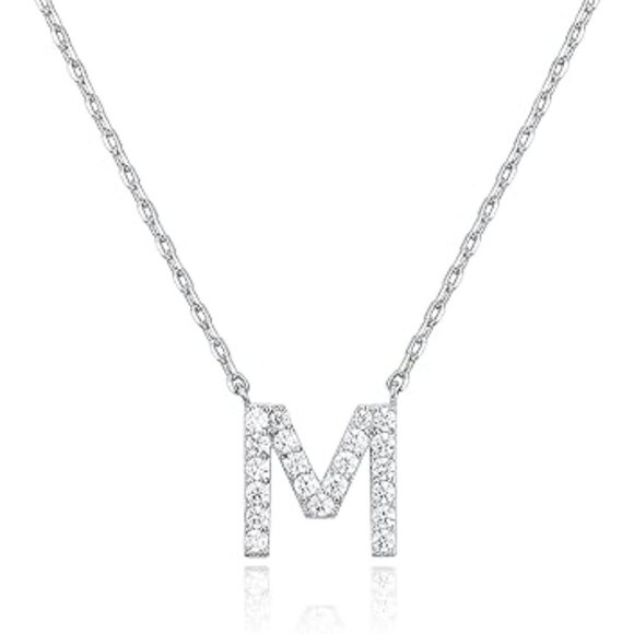 14K White Gold Initial Necklace Letter Dainty Diamond Gift Present A - O - Picture 13 of 16